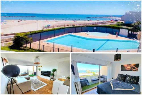 Appartement 1ere ligne piscine terrasse au bord de la plage front de mer avec vélos