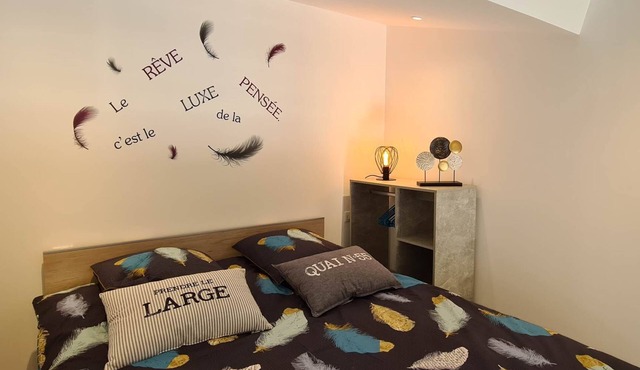 green feather studio with terrace overlooking the garden and view of Sainte Victoire