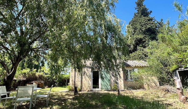 Mazet with old-world charm, large garden with trees, countryside 600 m from town center.
