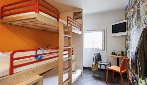 Break Room with Three Single Bunk Beds and Shared Bathroom